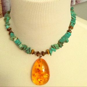 Feux Turquoise and Amber choker